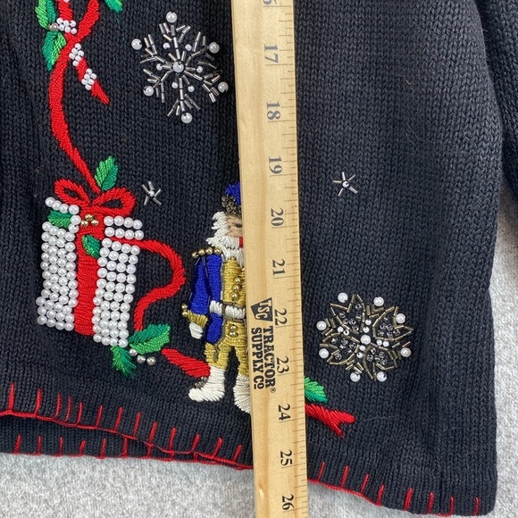 Vtg Victoria Jones Christmas cardigan M zipper beading & embroidery festive - Picture 6 of 11